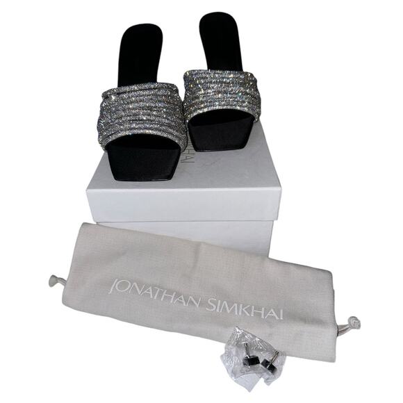 NEW NWT Jonathan Simkhai Lena Crystal Embellished Open Toe Mules Heels Size 39 - Picture 1 of 13